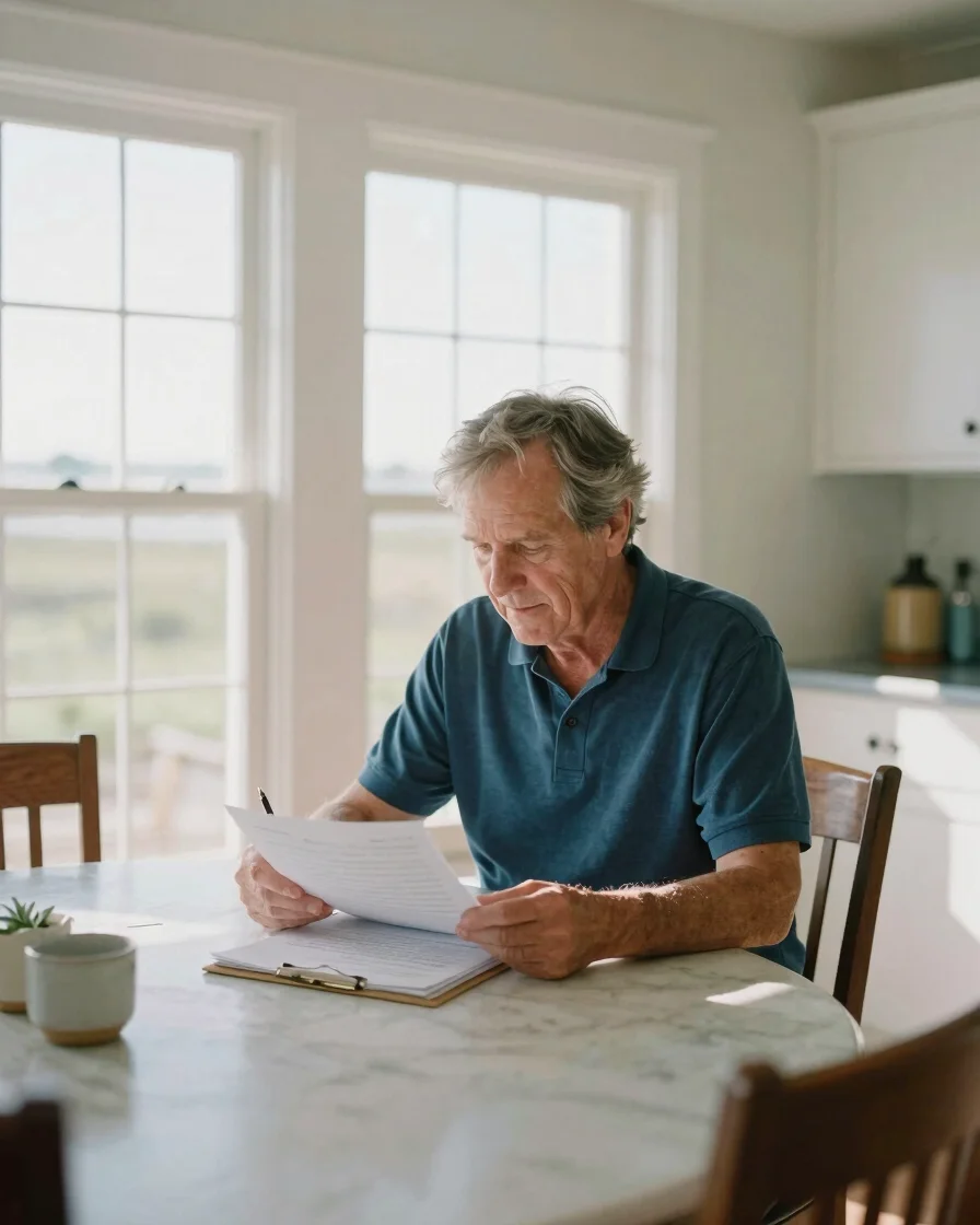 Editorial lifestyle photograph of an adult in their late 60s seat